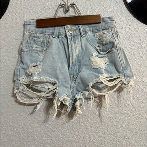 Distressed Light Blue Denim Shorts
